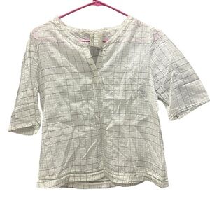 Dolan Left Coast White Navy Short Sleeve Blouse